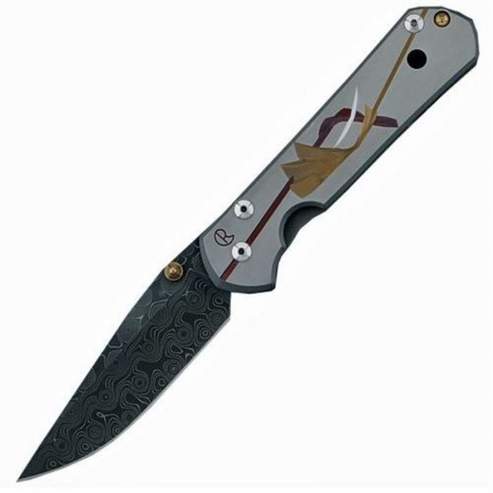 Нож складной Chris Reeve Large Sebenza 21 Unique Graphics D. Thomas Stainless Raindrop Damascus, сталь дамаск с рисунком "капля дождя", рукоять титан
