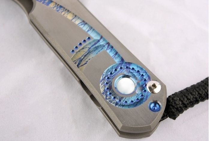 Нож складной Chris Reeve Large Sebenza 21 Unique Graphics Mother of Pearl Cabochon, сталь CPM-S35VN, рукоять титан