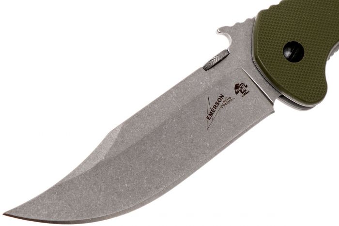 Складной нож Emerson Design CQC-10K KERSHAW 6030, сталь лезвия 8Cr14MoV Stonewashed Bowie Blade, рукоять G-10/410 сталь, зелёный